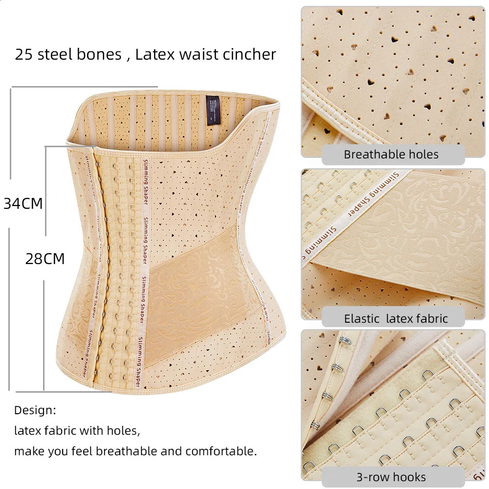 25 Steel Bones Latex Waist Trainer Body Shaper Long Torso Corset Shapewear Women Fajas Colombian Girdles Cincher Slimming Belly 240822