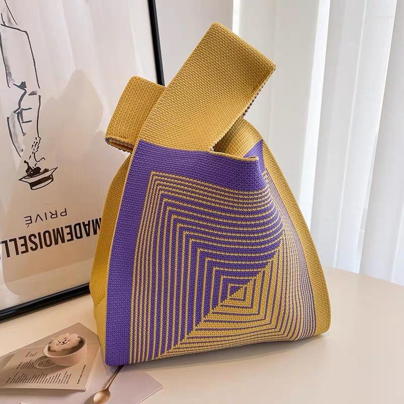Totes Large Capacity Small Bag Women's Striped Knitted Portable Tote Outdoor Storage Korean Style Solid Color Shoulder