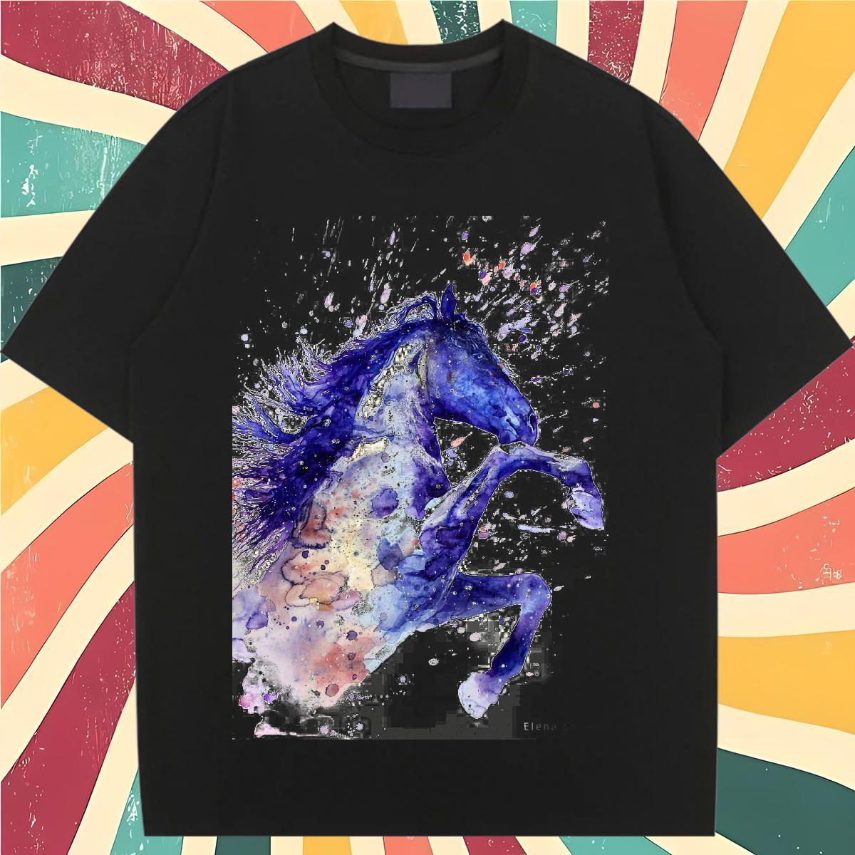 Custom T-Shirts Breathable Crew Neck 230g Pure Cotton Woman Tshirt Custom Cartoon horse Street Wear Popular Clothes Shirt