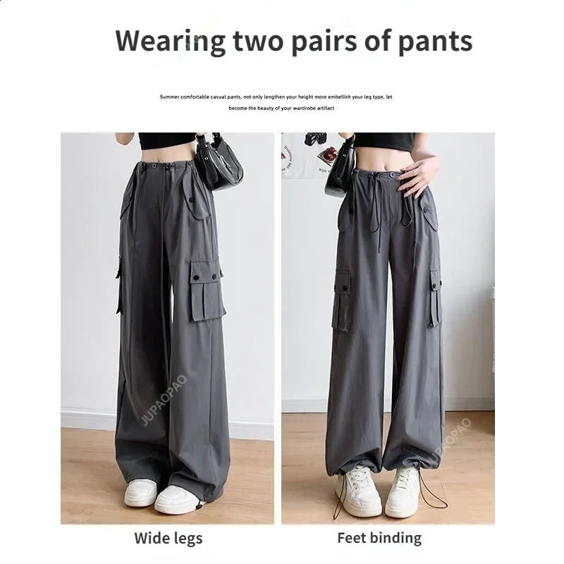 Y2K Solid Baggy Cargo Pants For Women Summer Fashion Womens High Waist Wide Leng Pants Female Street Casual Trousers 240821