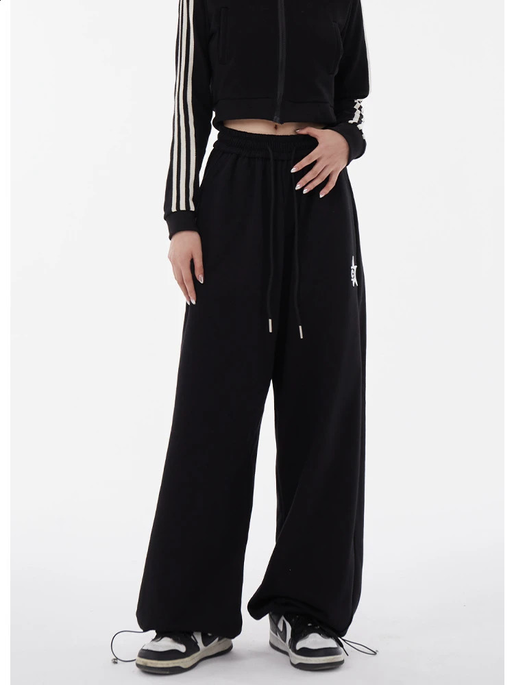 HOUZHOU Y2k Star Women Black Sweatpants Casual Wide Leg Joggers Trousers Vintage Korean Style Baggy Sports Pants Streetwear 240821