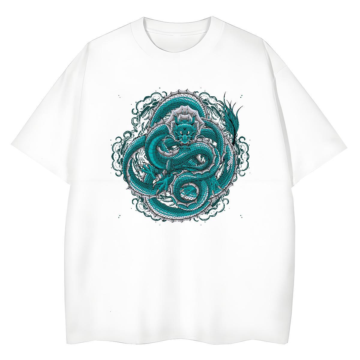 Cool Design dragon T shirt Casual Beach Tshirts 230g 100% Cotton Fashion Breathable Crew Neck Floral Print Tops Shirt