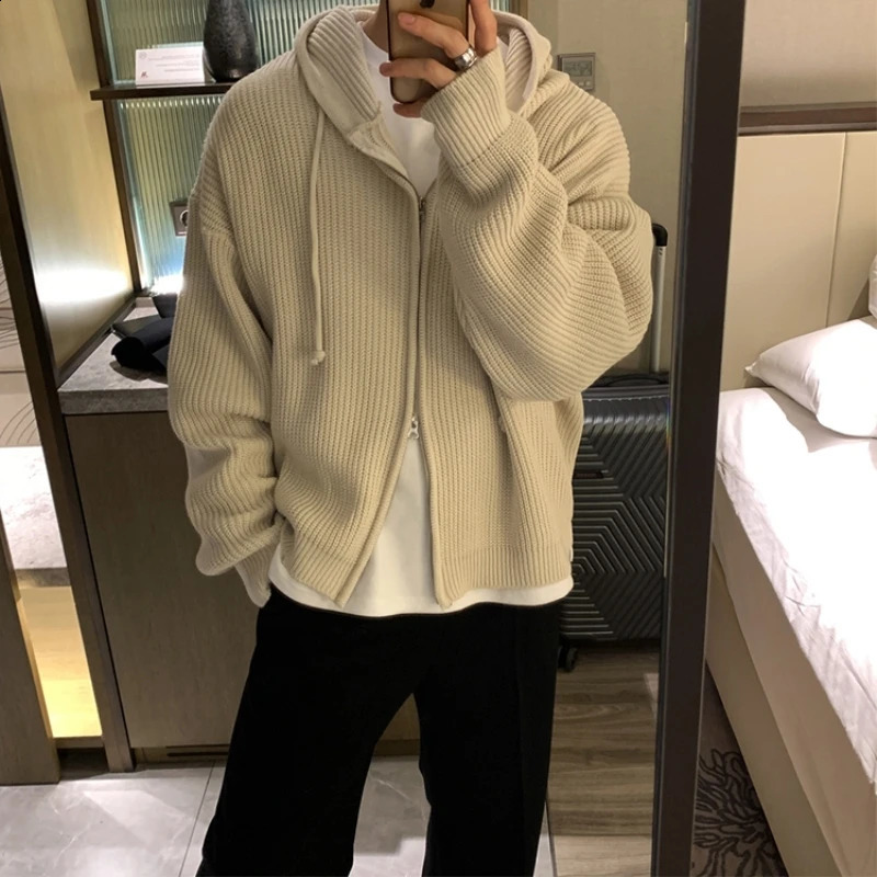 Winter Sweater Cardigan Men Warm Oversized Knitted Hooded Sweater Coat Men Korean Loose Cardigan Sweater Mens Jumper Clothes 240821