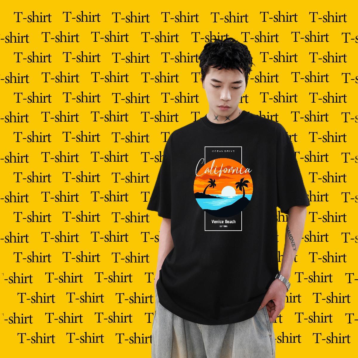 Classic Daily Outfit Men Clothes T-Shirt sea Breathable Short Sleeve 230g 100% Cotton T Shirts Men Loose Oversized Tees