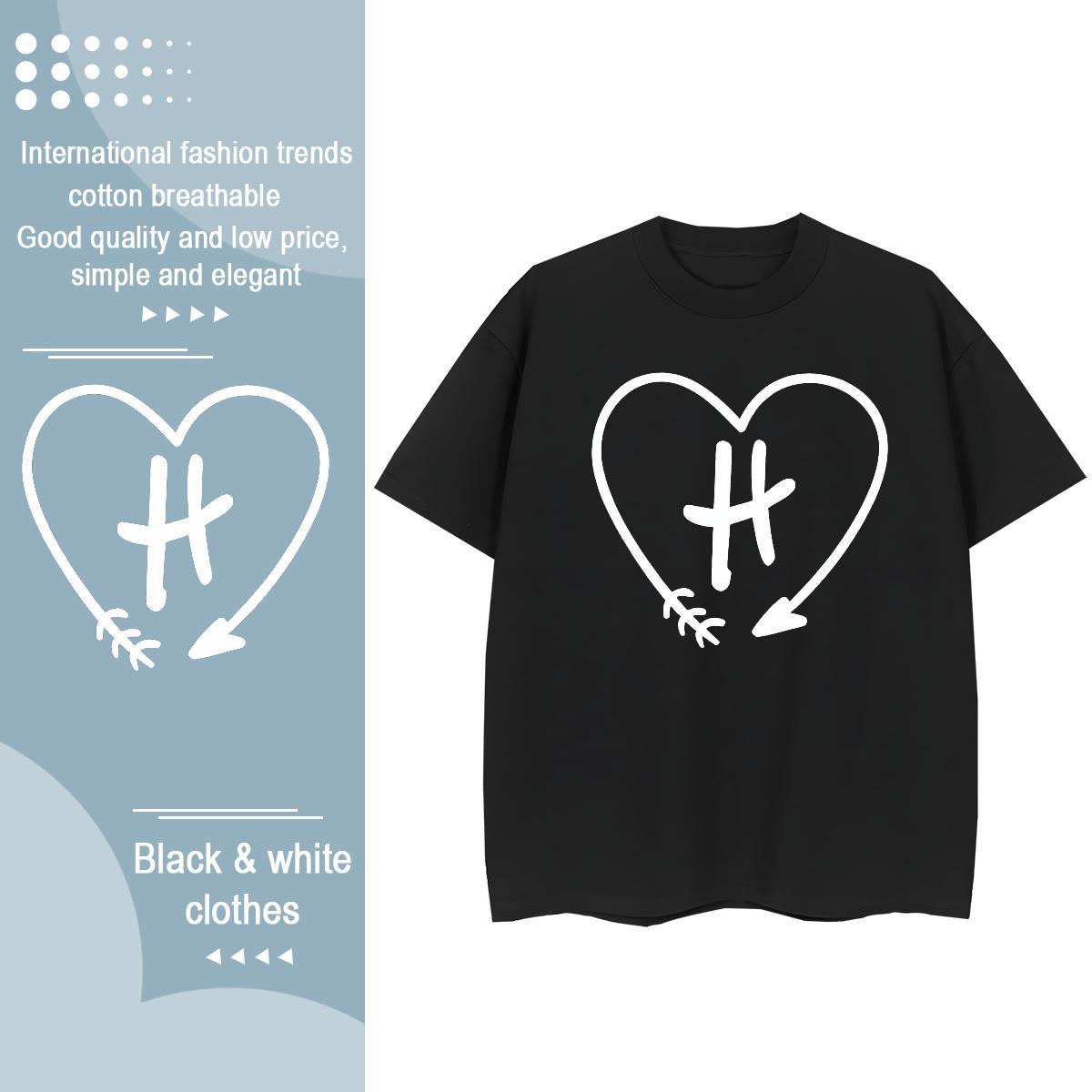 Designer Couples T Shirts 230g Cotton heart Casual Beach Womens T Shirts Crew Neck DIY Logo Tees Shirts