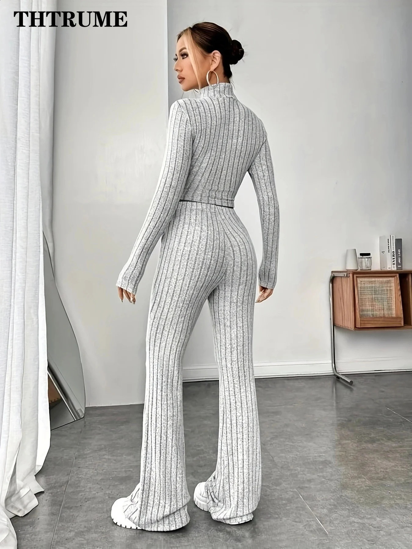 Women Fashion Solid Color Streetwear Autumn Winter Elegant Round Neck Tops Loose Pants Suit Casual Holiday Sport Two Piece Sets 240813