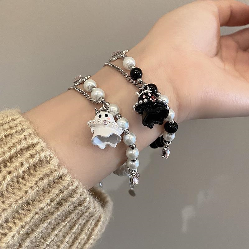 Black and white little ghost bracelet bead for couples niche and trendy design accessory