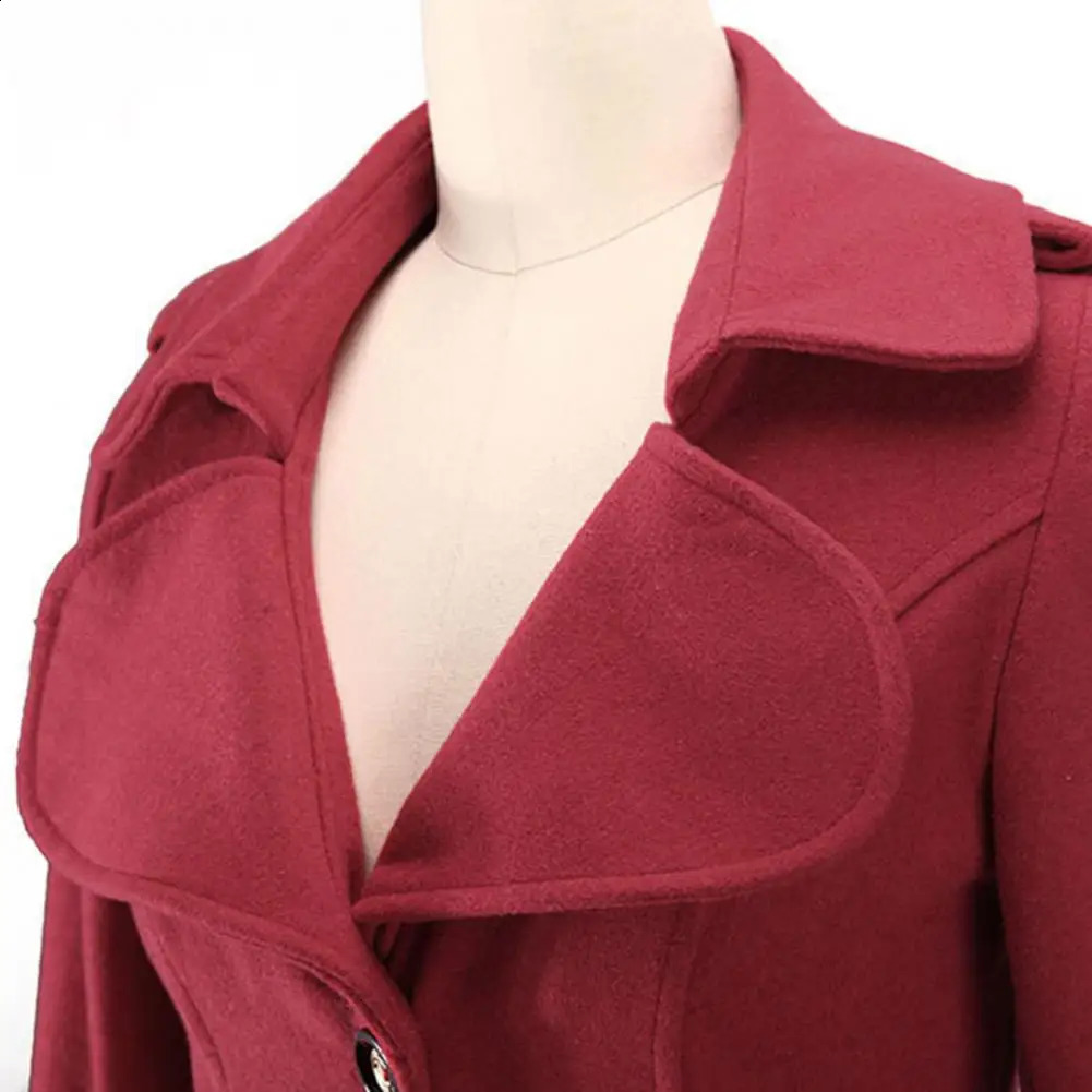 Women Coat Single Breasted Solid Color Lady Overcoat Turndown Collar Slim Fit Long Woolen Coat Female Streetwear 240822