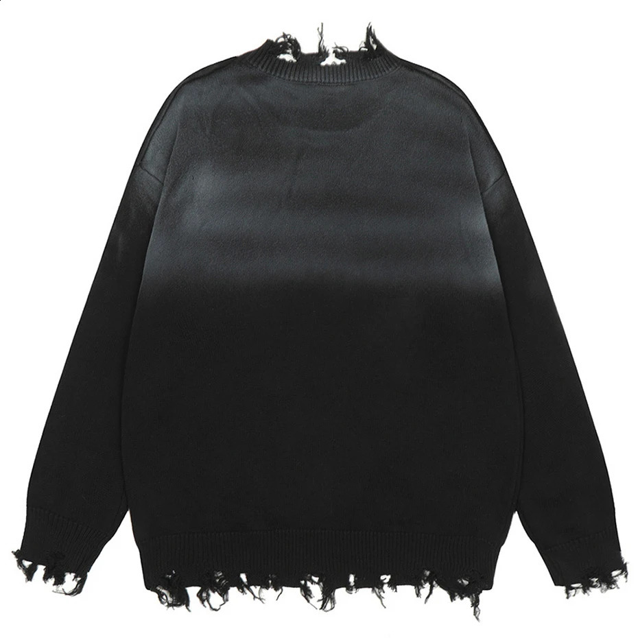 Hi Street Men Sweaters Broken Letter Printed Black Pullover Sweater Knitted Jumper Harajuku Streetwear Hip Hop Oversized Sweater 240821