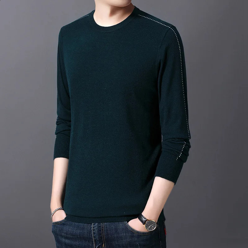 Mens round neck trend solid color sweater autumn and winter mens casual fully matched long sleeved knitted zipper 240821