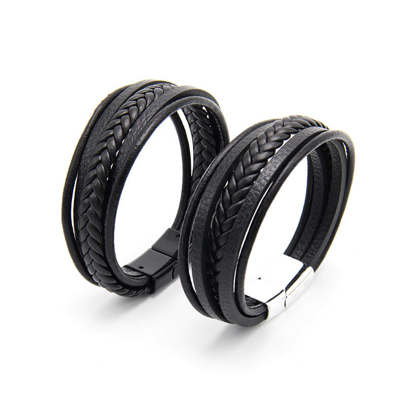 Popular Bracelet Multi layer Hand woven Men's Leather Rope Magnetic Absorption Retro Bracelet Bracelet Hand Accessories