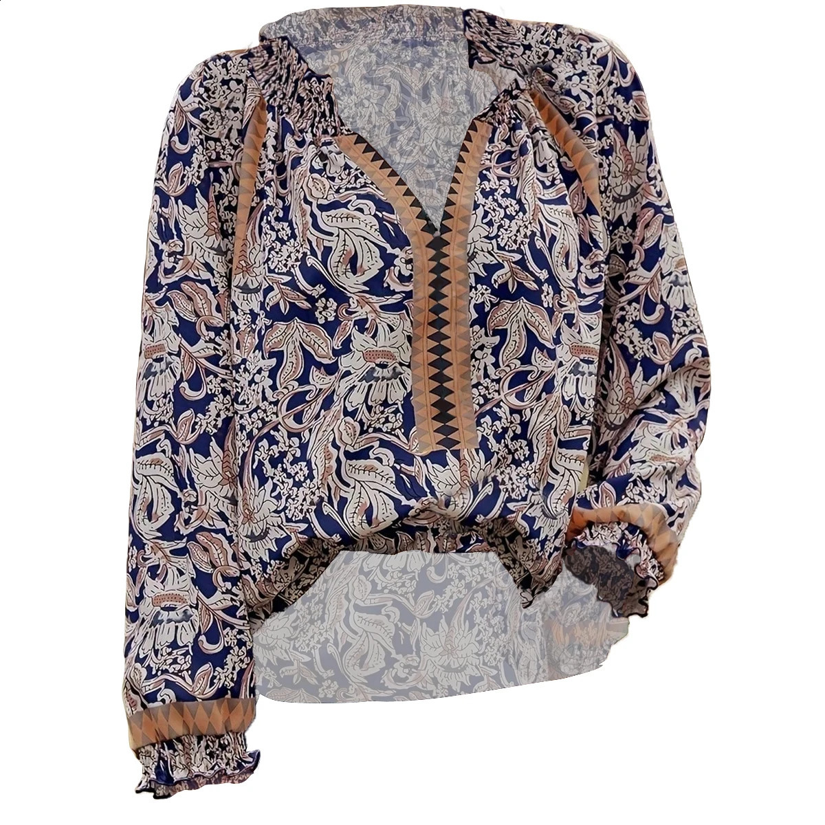 Womens SpringSummer Bohemian Printed Long Sleeve Tuned Shirt 240822