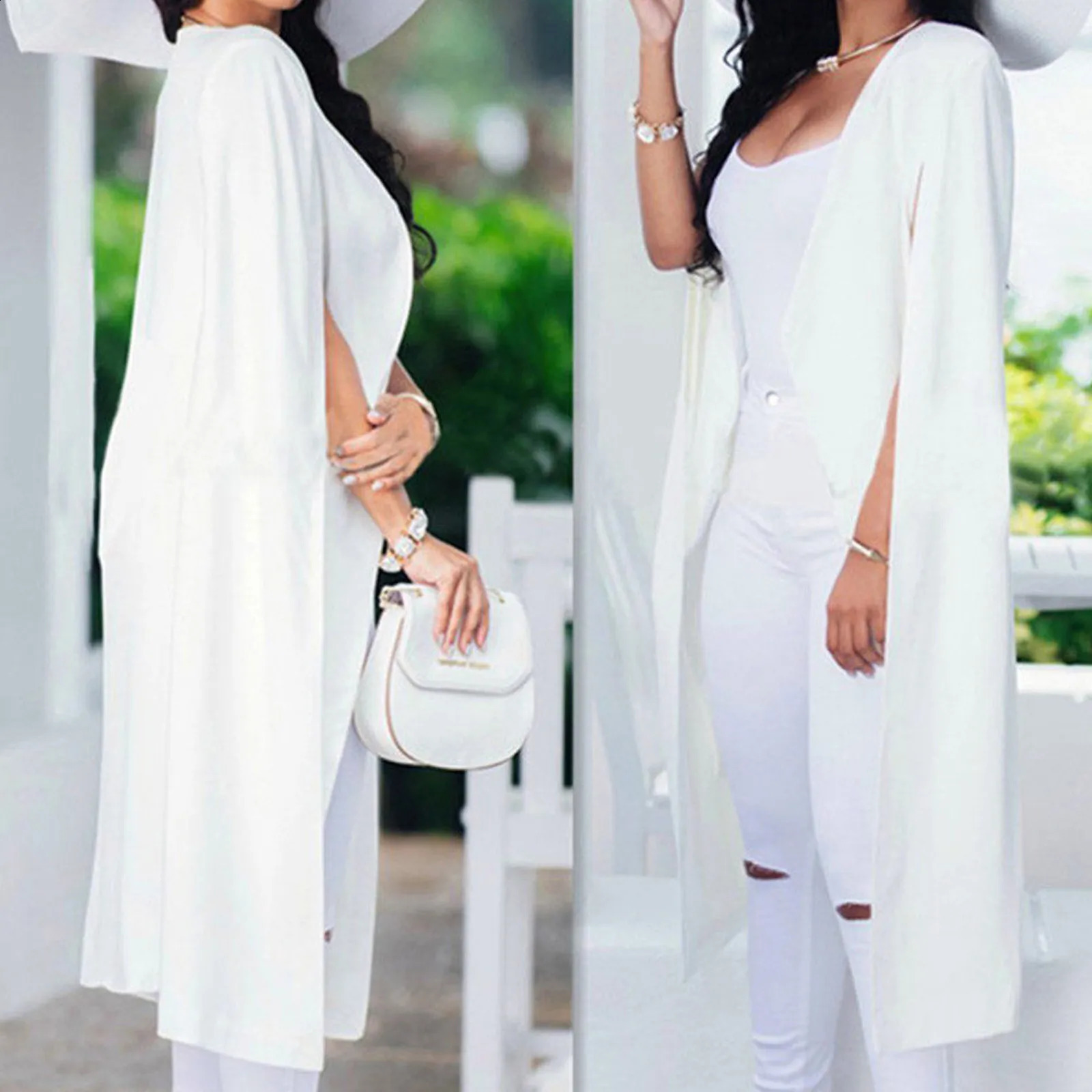Shawl collar split sleeves cape jacket cardigan autumn spring womens solid office suit long trench 240822