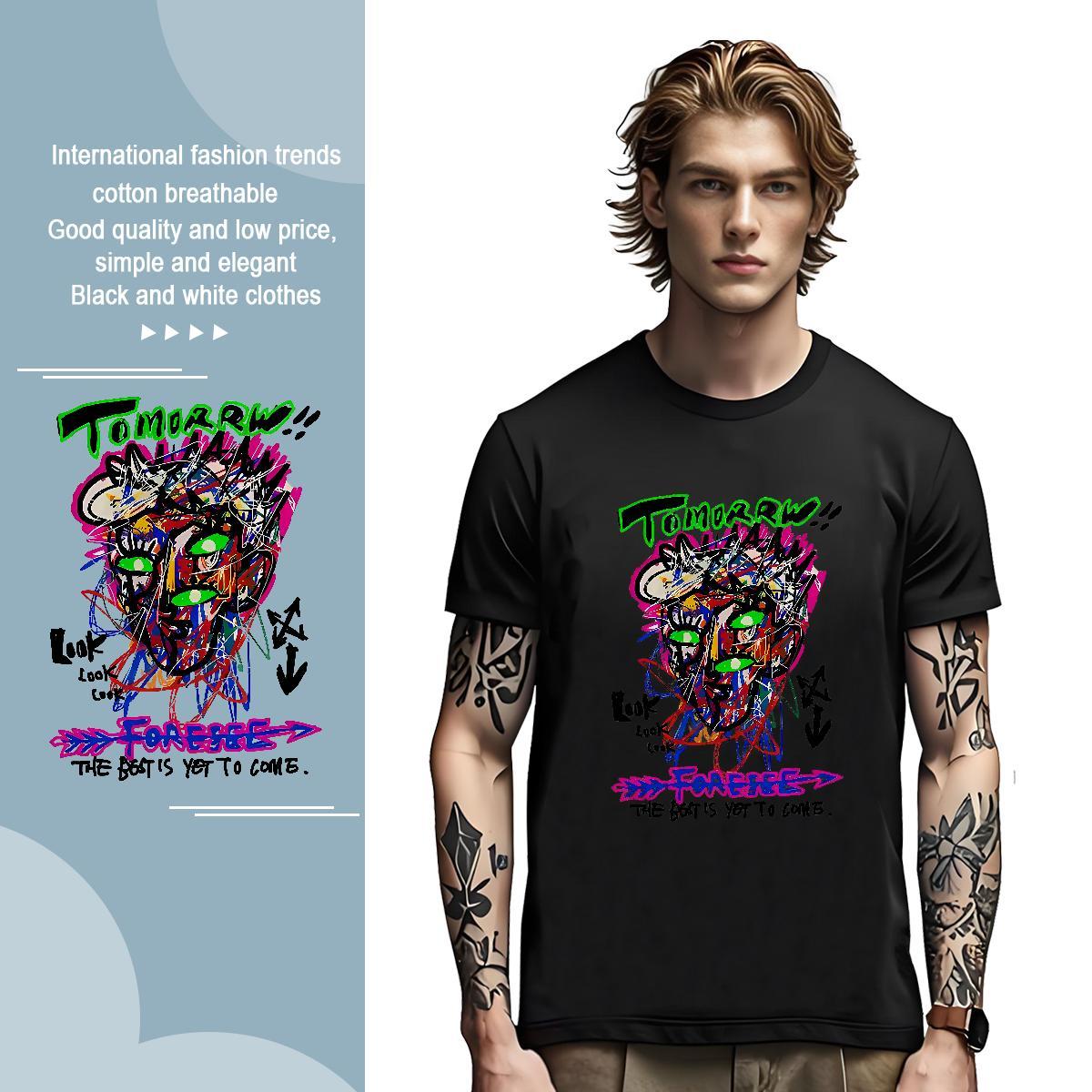 Customized graffiti Men Tees 230g Cotton Mens T Shirts DIY Printed Anime Printing Street Round Neck Short Sleeve TOP Quality Clothings