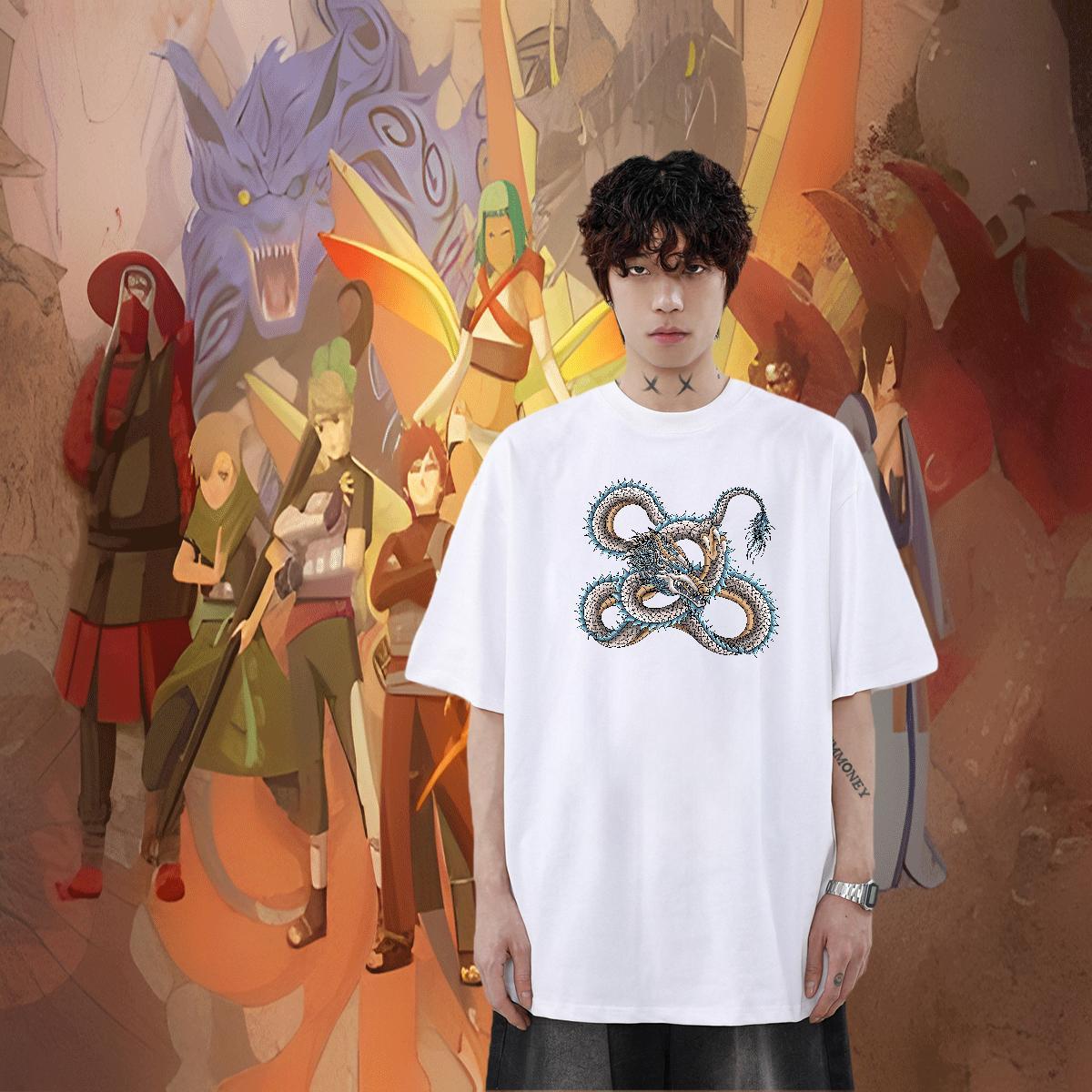 Factory Direct Casual Daily Wear Tshirts dragon O Neck Short Sleeves 230g Pure Cotton T-Shirts for Men Wholesale Custom Print Oversized Tops Shirt