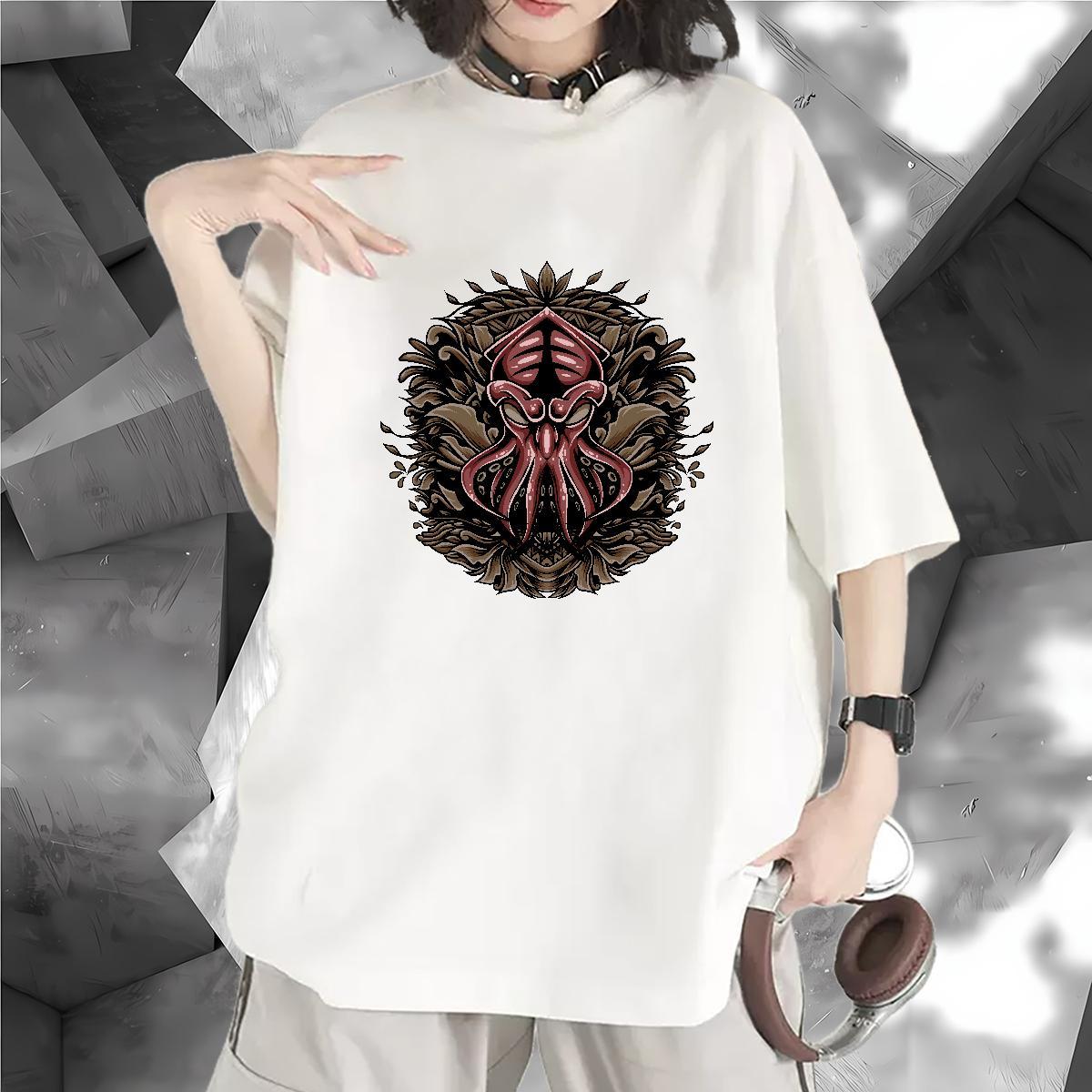 Fashion T-Shirts for Women Short Sleeve O-Neck 230g 100% Cotton Couples T Shirts DIY Logo octopus Sports Casual Popular Clothes