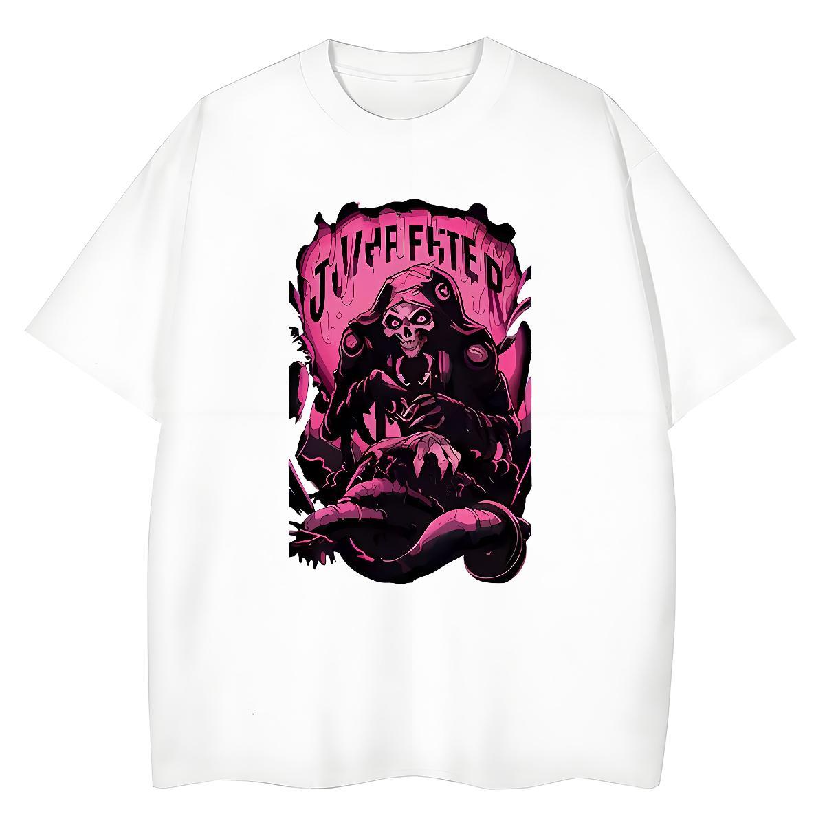 2024 Casual Womens T Shirts 100% Cotton 230g Breathable Short Sleeve Beach skull Womens Tshirts Unisex Plus Size Cartoon Polos