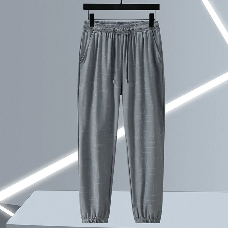 Large Size Pant Men Long Length Elastic Waist Straight Summer Pants Men Ice Silk Thin Trouser Male Light Loose Stretch 11XL 240822