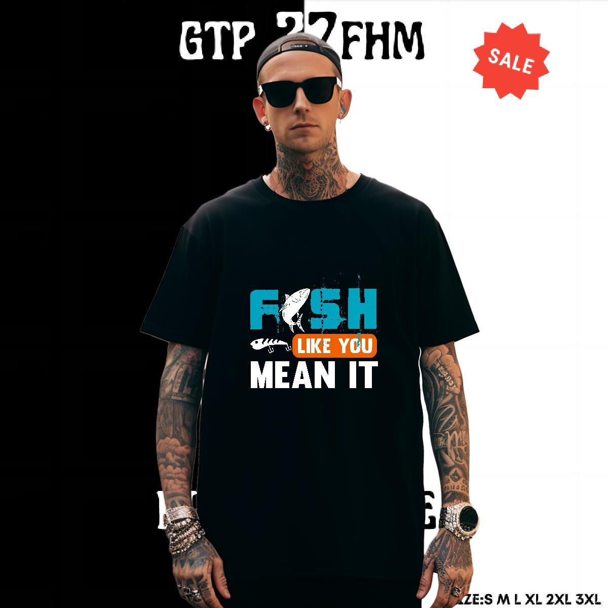Soft Men Clothes T-Shirt Casual Daily Wear 230g Cotton Black Oversized Breathable Short Sleeve fish Man T Shirts Wholesale Top Tees