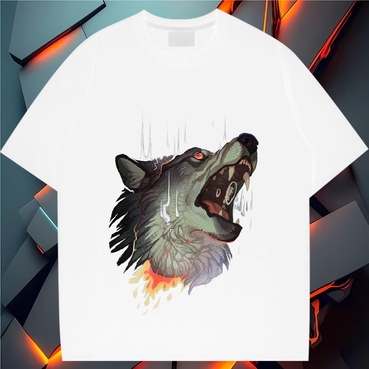 Fashion T Shirts Women Crew Neck 230g Cotton Couples T Shirts Black Oversized wolf Summer Casual Popular Tees Shirts