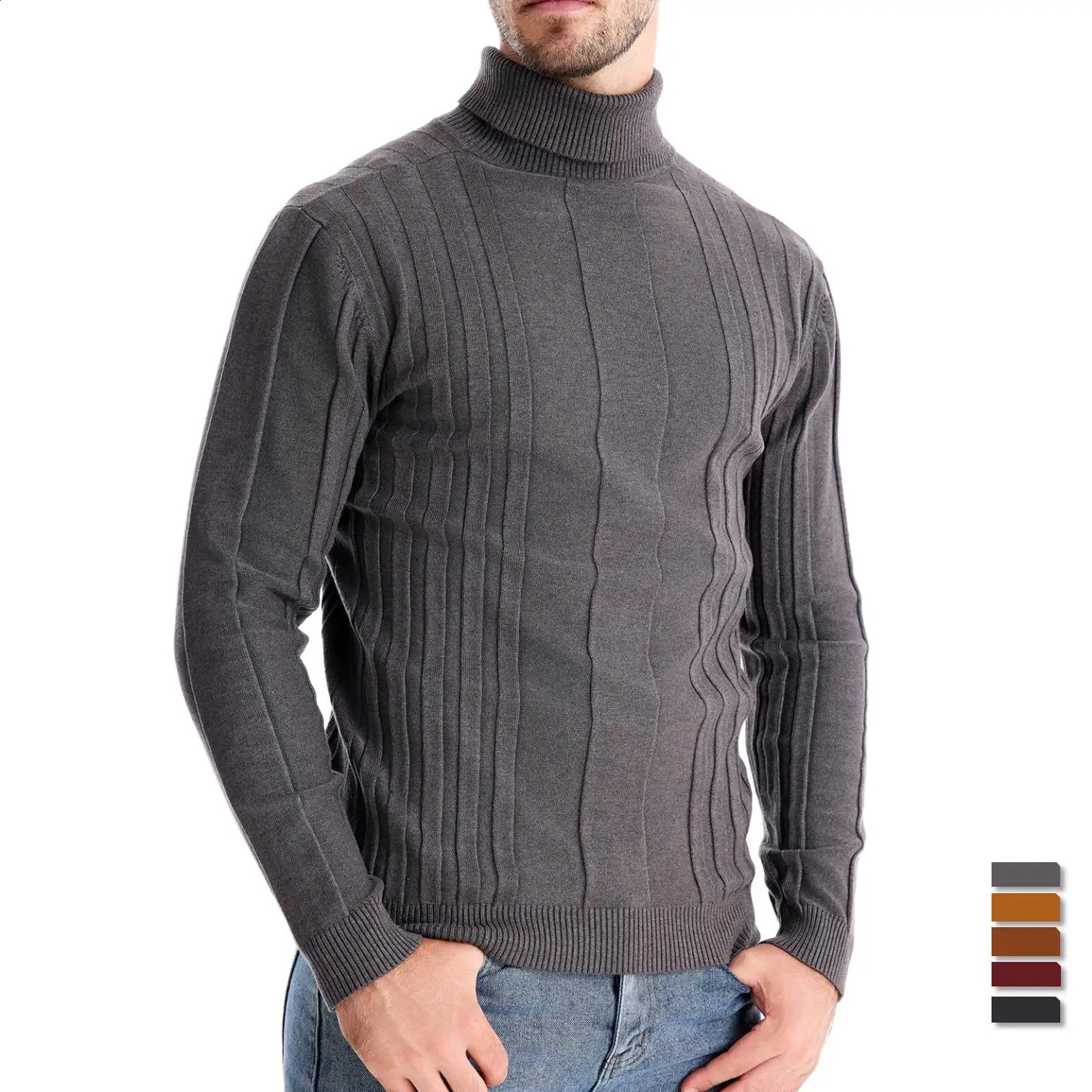 AIOPESON ultrathin fit pull turtle neck mens casual solid color warm stripe sweater winter fashion 240821