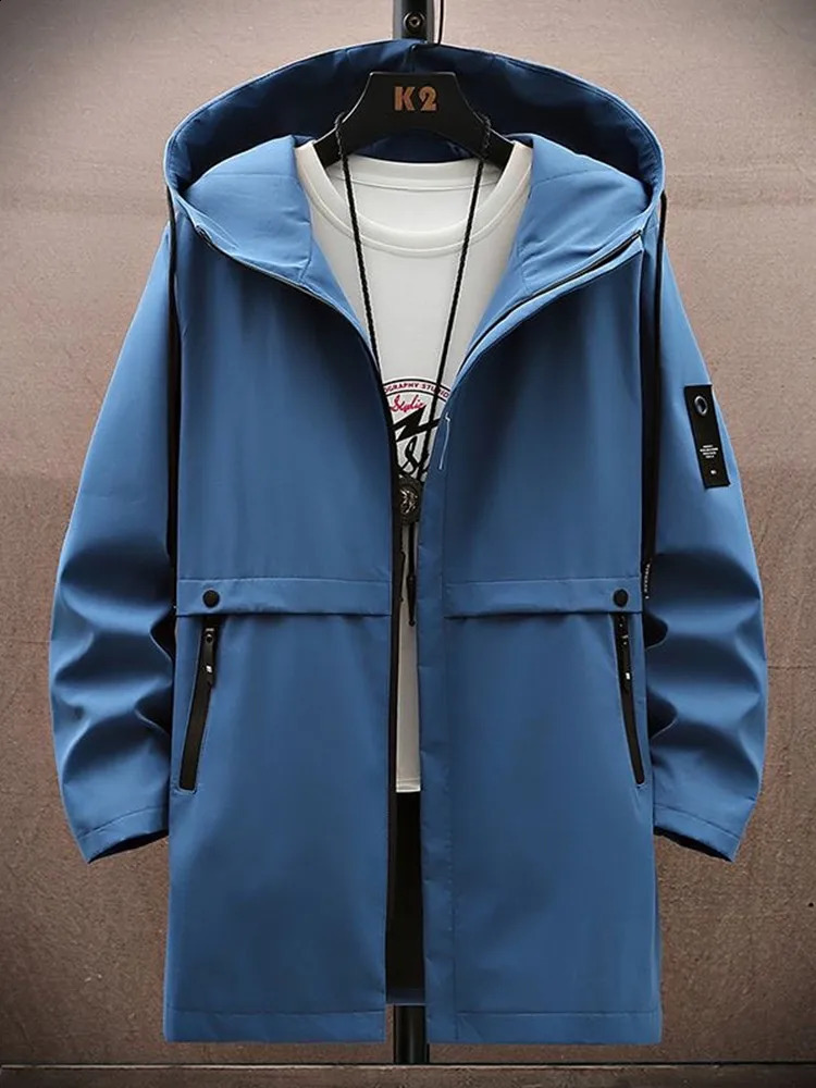 Spring and Autumn Fashion Trend In The Long Hooded Trench Coat Mens Casual Relaxed Comfortable Waterproof Coat M-5XL 240822