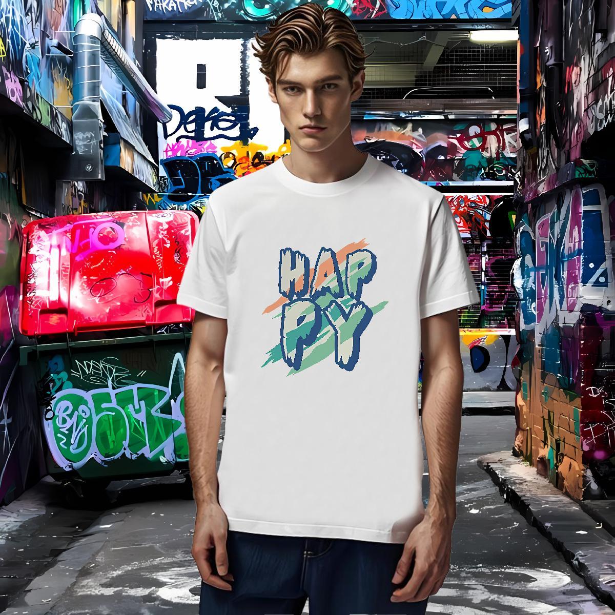 Designer happy Men T Shirts Sports Casual Couples T Shirts 100% Cotton 230g 2024 Designer O-Neck Short Sleeve Anime Tops Shirt
