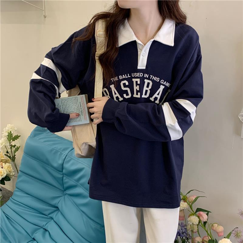 Polo collar loose hoodie design sense autumn new Korean version letter printed long sleeved top trend dongdumaoyi