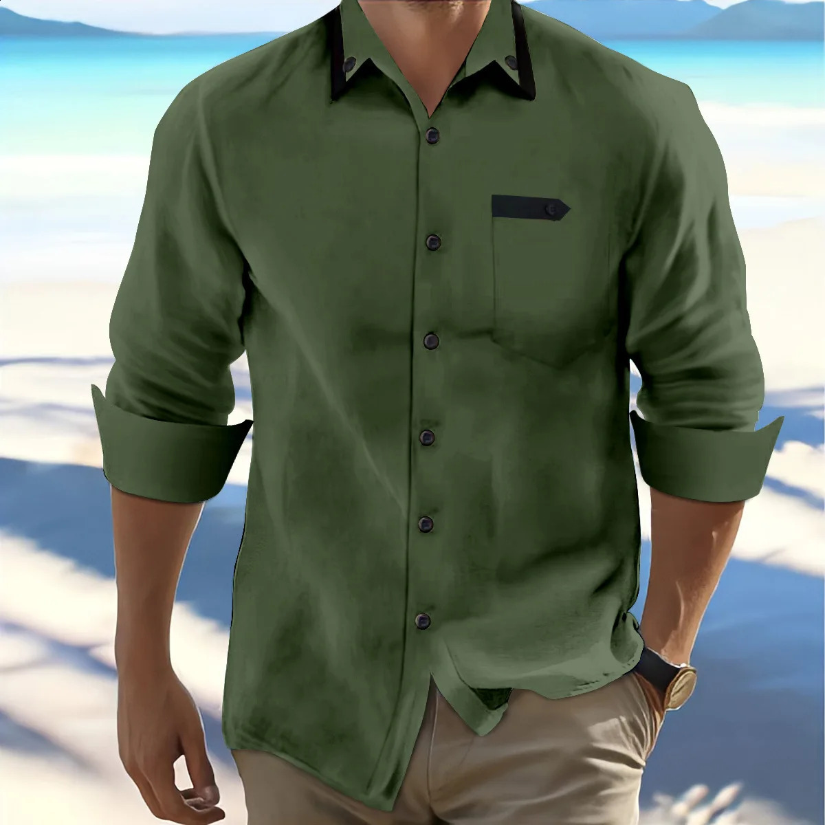 Fashion Mens Autumn And Winter Lapel n Long-Sleeved Casual Shirt Business Mens Solid Color Button Shirt 240822