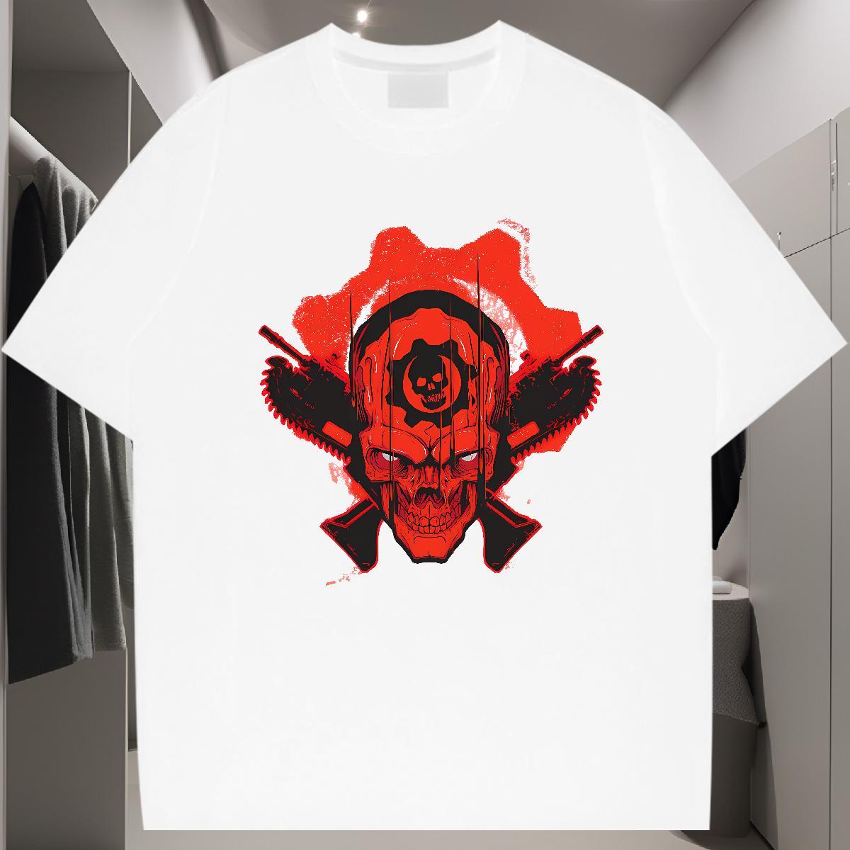 Fashion Design Men Tops Tees 230g Cotton Anime Printing Street gun Short Sleeve Soft T Shirts Men Loose Custom Cartoon Clothings