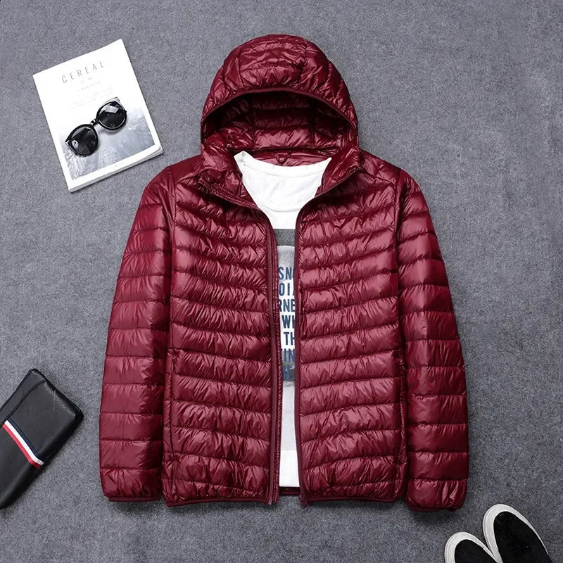 highend mens white duck down jacket short hooded autumn lightweight w240822