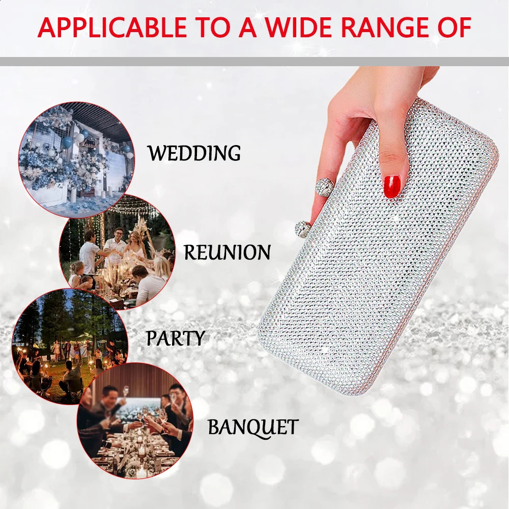 Italy Latest n Elegant y Ladies Wedding Party Banquet Gift Crystal Silver Diamond Night Club Bag 240822