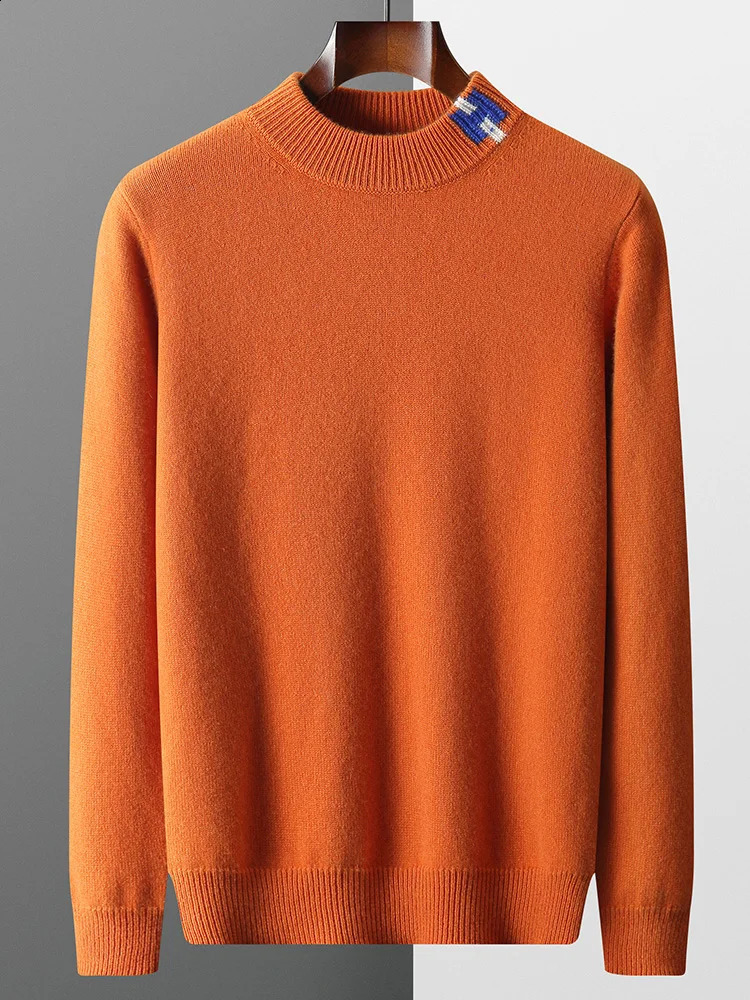 Mens 100% Merino Wool Knitted Pullovers Thick O-Neck Sweaters Standard Woolen Male Clothing Fashion for Winter 240821