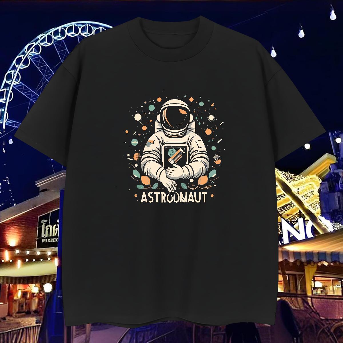 High Quality T shirt 230g Pure Cotton spaceman Casual Asian Size Breathable Short Sleeve Men Tshirts Customized Clothings