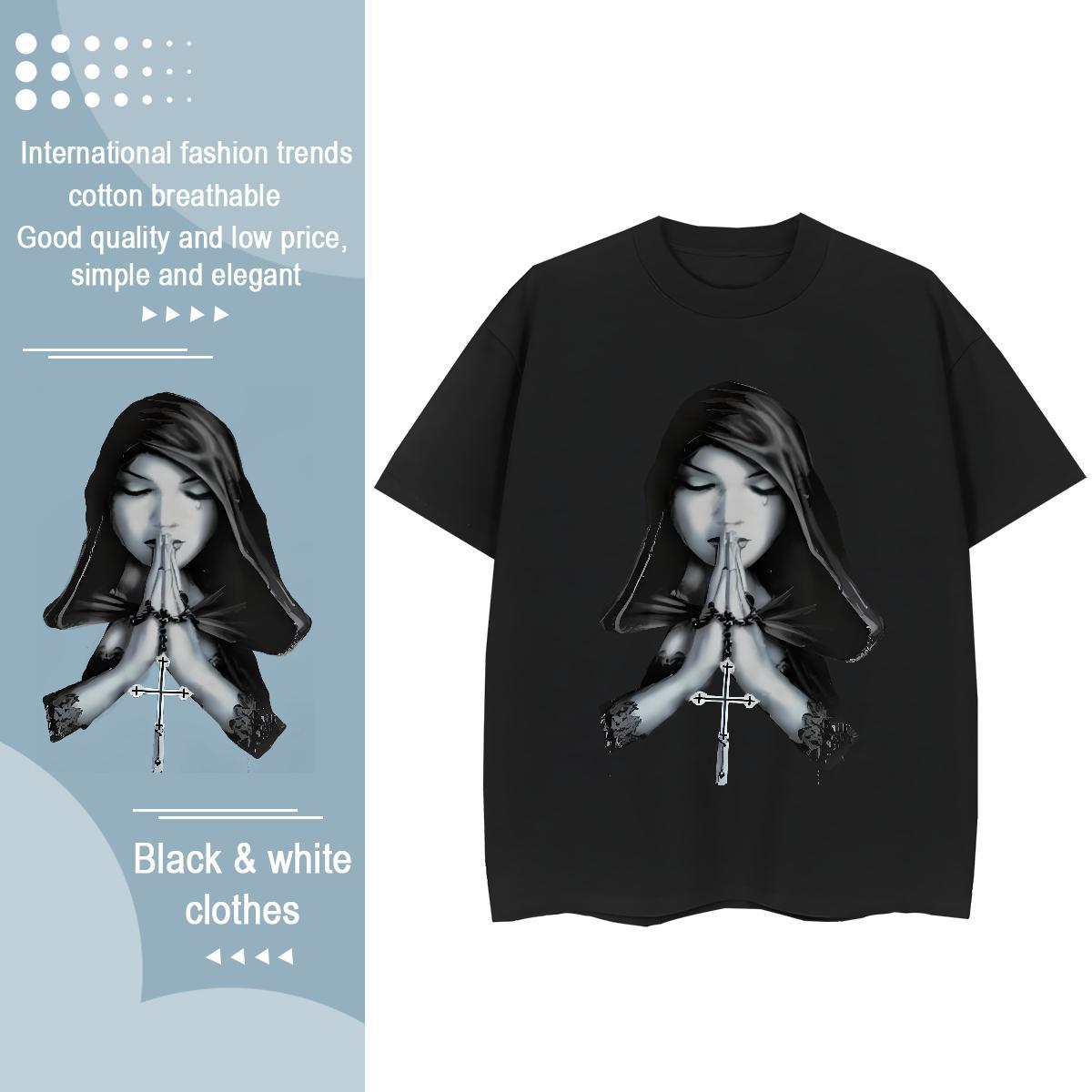 Comfortable Womens Tshirts 100% Cotton 230g pray Sports Casual T shirt Breathable Short Sleeve Oversized Tops Shirt