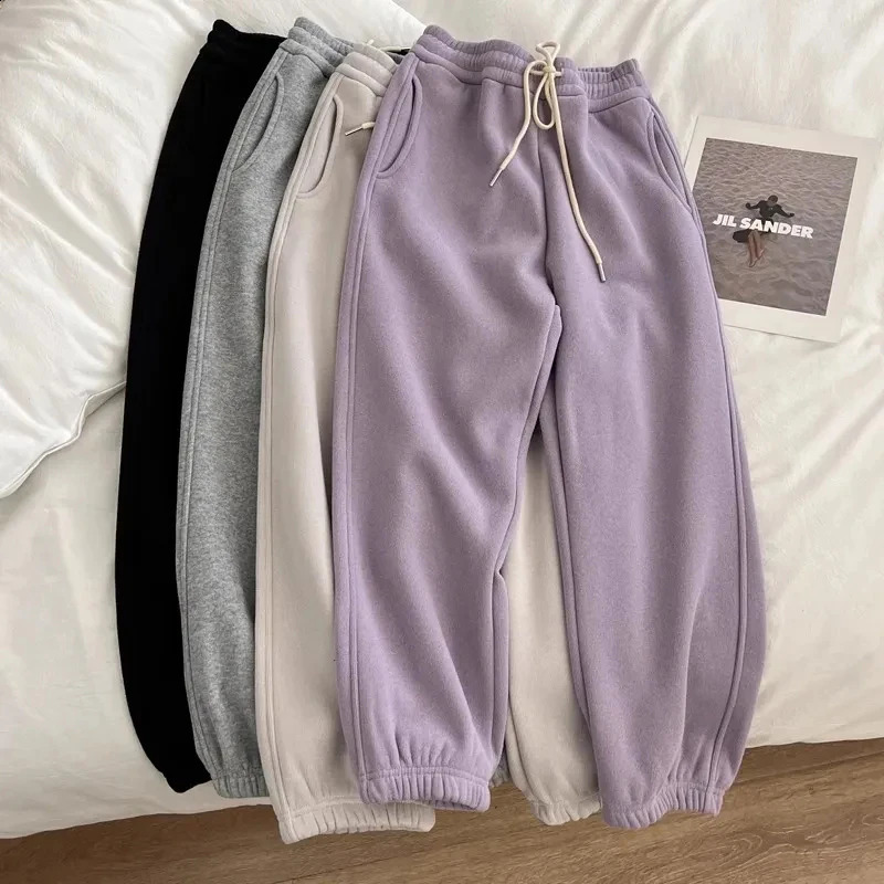 Autumn High Waist Casual Harem Pants Women Fashion Winter Thick Warm Loose Sweatpants Y2K Streetwear Drawstring Joggers Trousers 240821