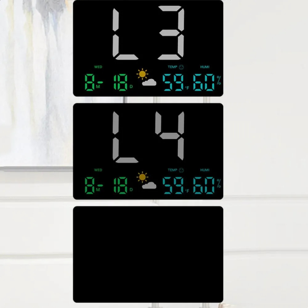 976inch remote control digital wall clock temperature humidity date automatic dimming weather meter 1224hour LED alarm w240821