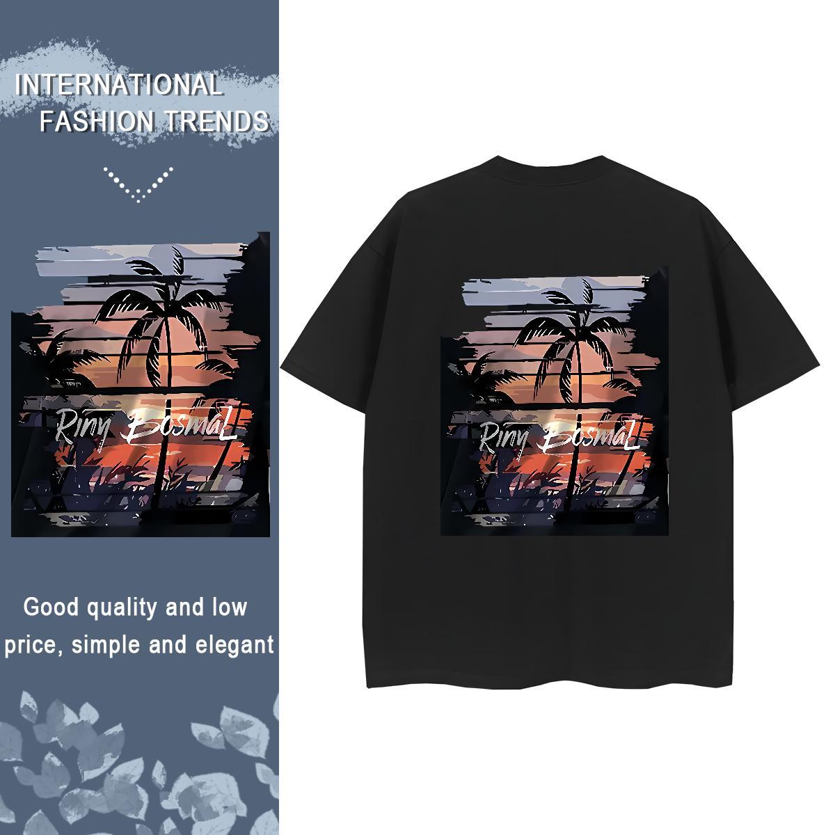 Fashion Casual Hip Hop Street Tshirt for Man Woman scenery Breathable Short Sleeve 230g 100% Cotton T Shirt For Man Loose Fit Black Oversized Tees