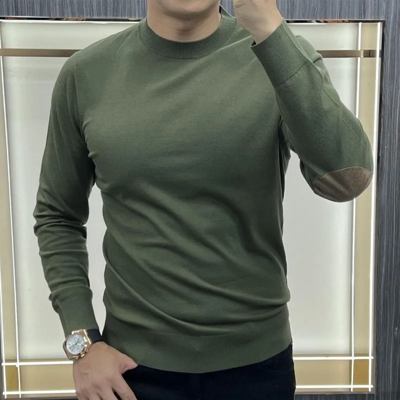 Business and leisure solid round neck knitted floral autumn mens clothing fashionable comfortable spliced long sleeved sweater 240821