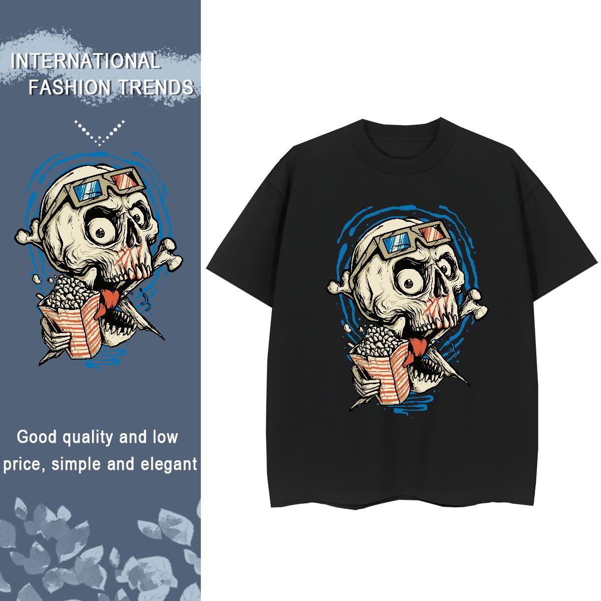 Stylist Womens T Shirts 230g Pure Cotton Breathable Crew Neck Hip Hop skull Women Tees Nice DIY Printed Clothes