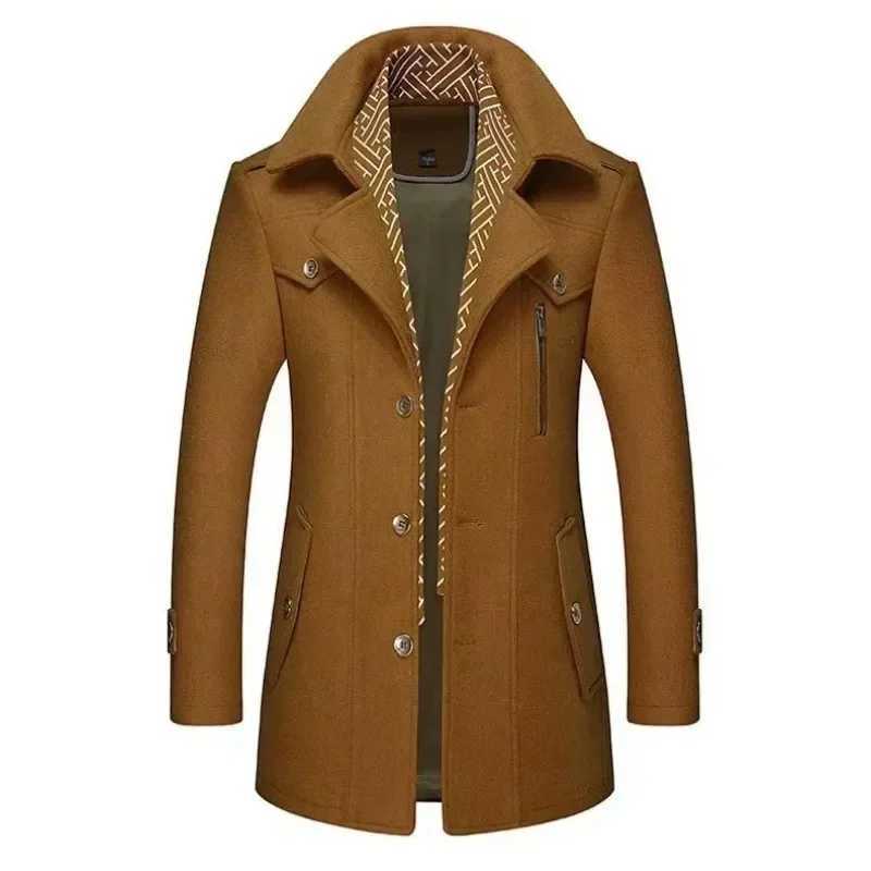 New Winter Men Business Casual Woolen Blends Cashmere Trench Coats Long Jackets Man Fleece Jackets Overcoats Wool Blends Size 4X Y240822