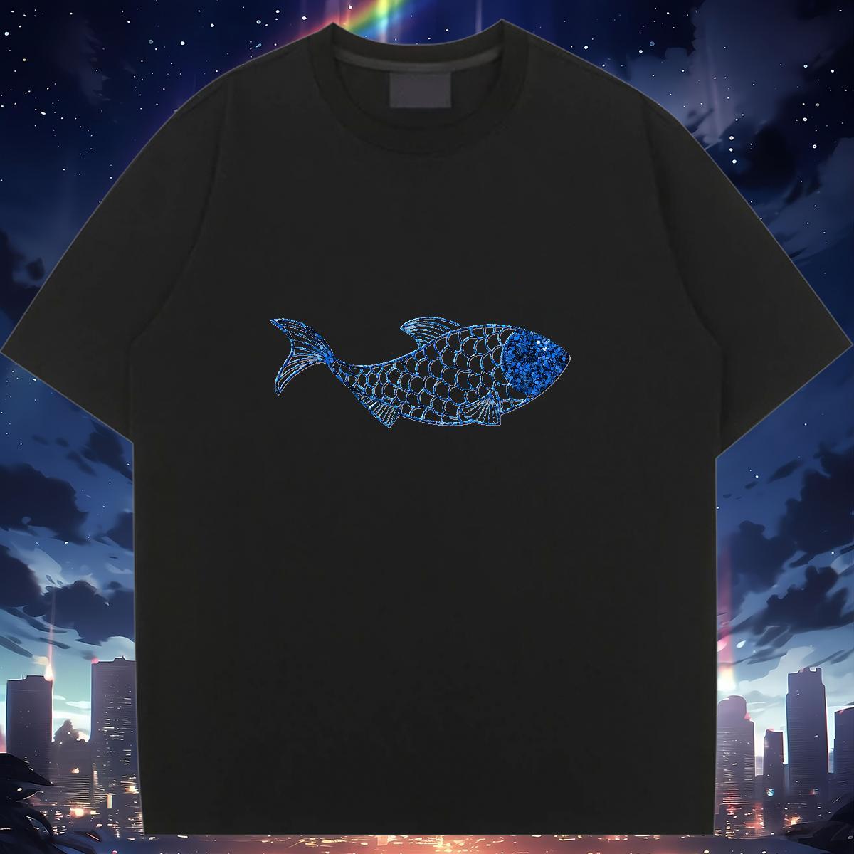 Custom Womens T Shirts Crew Neck 100% Cotton 230g Unisex Tshirts Cartoon Anime fish Beach Soft Tee Shirt