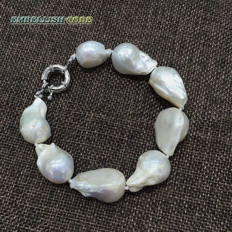large size white color tissue nucleated flameball shape baroque or keshi pearls Bracelet freshwater 100% natural pearls special 240812