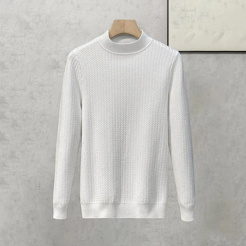 Mens Spring and Autumn Solid Color Casual with Bottom Line Japanese Trend Single Pull Knitted Sweater Half High Collar 240821