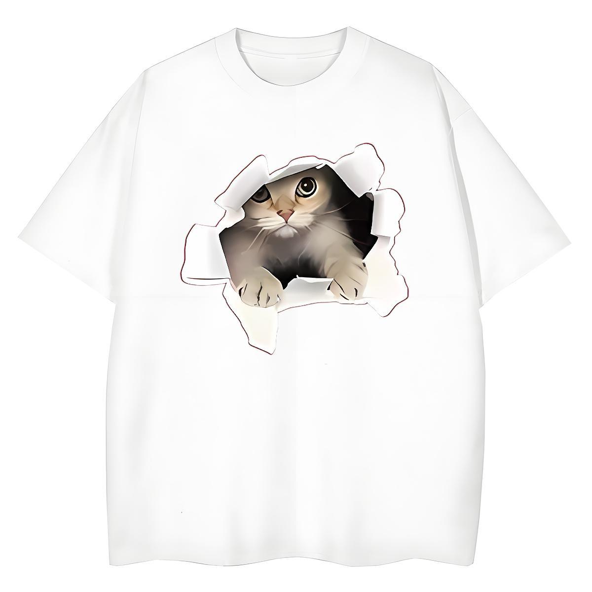 TOP Quality Woman T Shirts Breathable 230g Pure Cotton Woman Tshirt Anime Oversized cat Summer Casual Female Tops Shirt