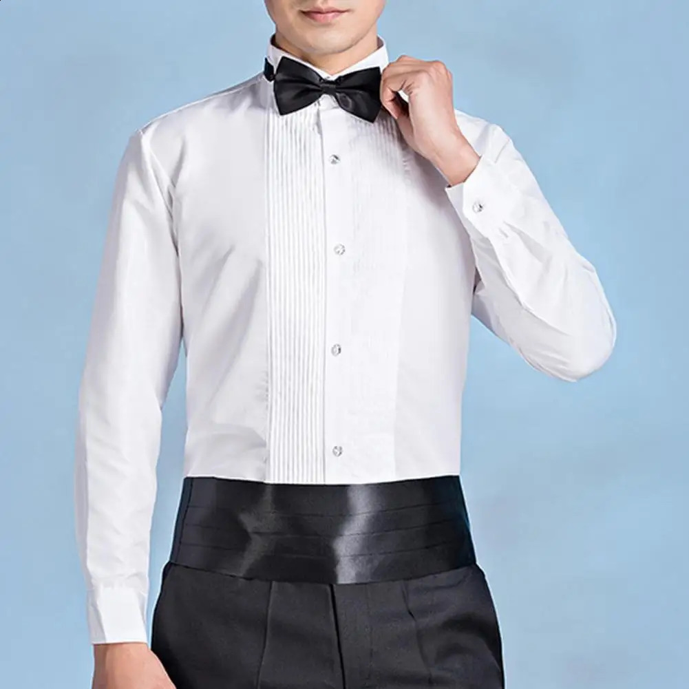 Men Business Shirt Winged Collar Long Sleeve Single-breasted Tuxedo Formal Office Shirt Party Wedding Bridegroom Emcee Top 240822