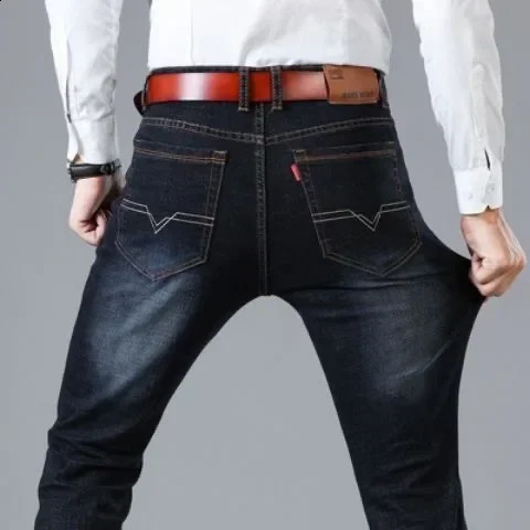 Mens Straight and Versatile Long Jeans Stretch Style Mens Jeans Loose Fitting Straight Tube Middle-AG Autumn Winter 240822