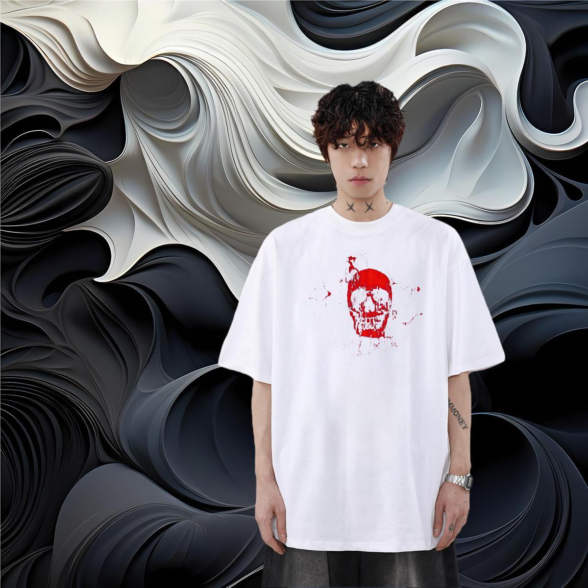 2024 New Casual Daily Wear Men Clothes T-Shirt blood Pure Cotton 230g Pure Cotton Men T Shirts Wholesale Black Oversized Clothings
