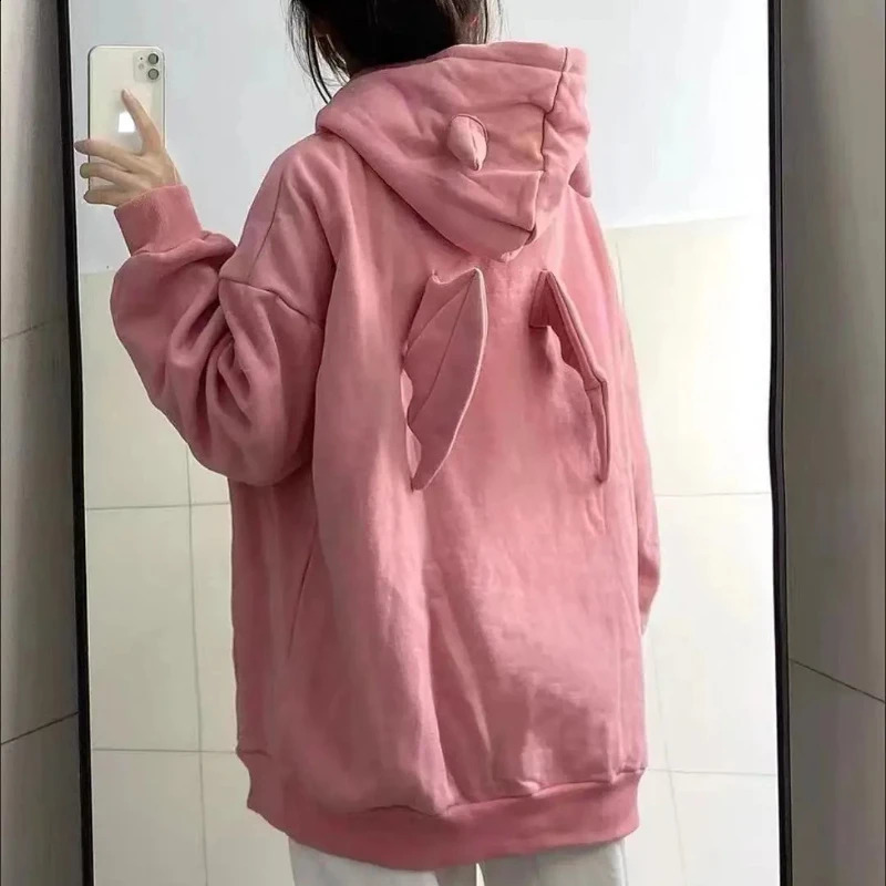 Demon Angel Wings Hoodies Sweater Fleece High Quality Womens Autumn Winter Fashion Loose Y2k Couples Top Goth Sweatshirts 240821