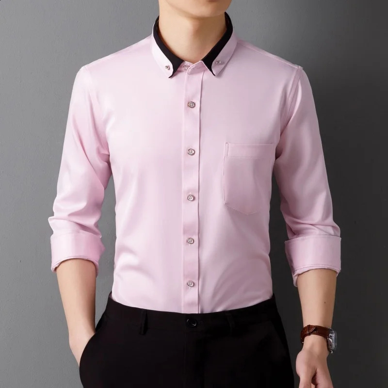 Mens Shirt Long Sleeve Elastic Wrinkle Proof Business Office Spring and Autumn Top Classic Solid royal blue -Black -White-green 240822